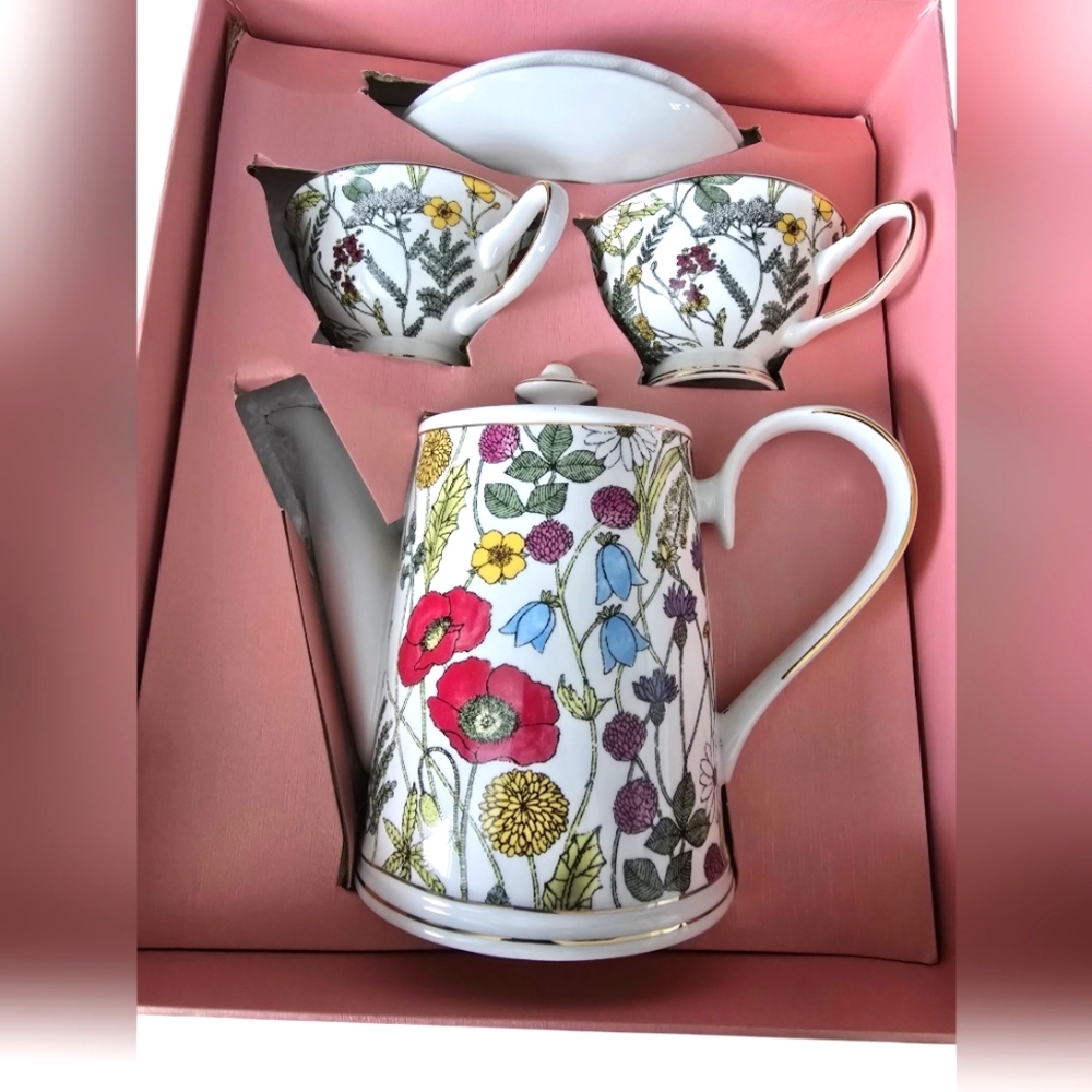 Grace Teaware Fine Porcelain Floral 5 Piece Tea Set - Picture 5 of 10